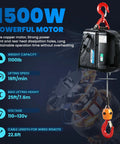 NEWTRY 3-in-1 electric hoist winch with wireless remote, black housing and red hook, 110/120V portable.