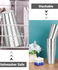 Rock Solid Double Wall Insulated Tumblers 19 Oz Set Of 8 Stackable Stainless Steel Cups in dishwasher and stacked on table.