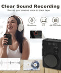 Woman using Portable Cassette Player And Tape Recorder With Cassette To MP3 Converter, AM FM Radio, USB Ready, Black Finish