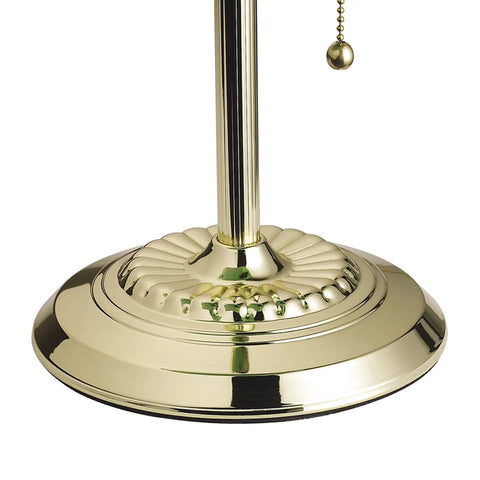 Base of 13.5 Inch Traditional Banker Lamp With Green Glass Cylinder Shade, Polished Brass Finish, Classic On Off Pull Chain detail