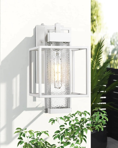 Dusk To Dawn Sensor Outdoor Wall Light Two Pack Aluminum Exterior Wall Mount Fixtures In White Finish With Bubble Glass Shade