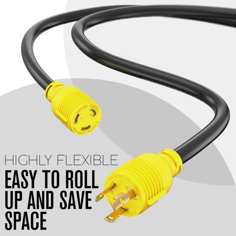 Heavy Duty 30 Amp L6 30 Generator Cable 25 Foot Extension Cord With 3 Prong 250V NEMA Twist Lock RV Ready UL ETL Listed 10 Gauge