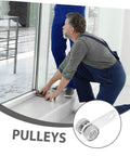 Man installing Heavy Duty Iron Dual Bearing Caster Wheels For Sliding Gates And Barn Doors on a sliding door.