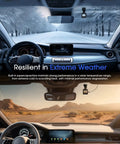 2K Dash Cam With WiFi And GPS, front car camera mounted on windshield in snowy and desert conditions, vehicle interior view