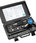 OTC 5605 Deluxe Compression Tester Kit in a hard case with blue gauge and hoses.