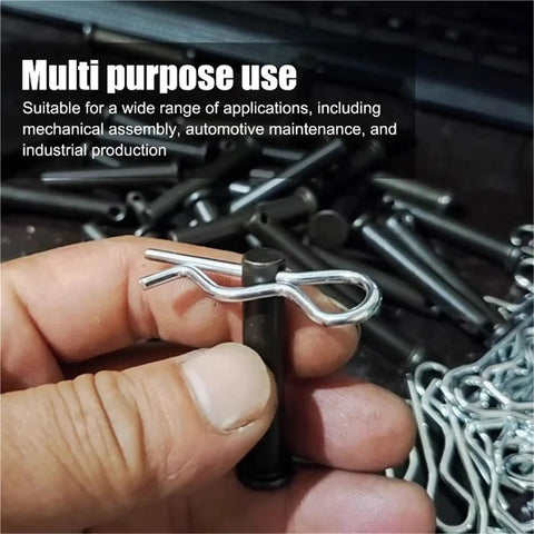 Close-up of Beefy Heavy Duty R Type Cotter Pins Kit 500 Pieces Steel Hairpin Retaining Wire Fasteners in hand