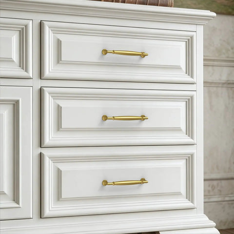 White dresser with 10 Pack Vibrant Brushed Brass Cabinet Pulls 5 Inch 128mm Solid Heavy Duty Drawer Handles For Kitchen Cabinets