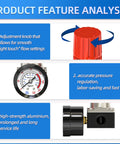 Product feature analysis of One Quarter Inch Air Regulator With Gauge, highlighting adjustment knob, accuracy, and durability.