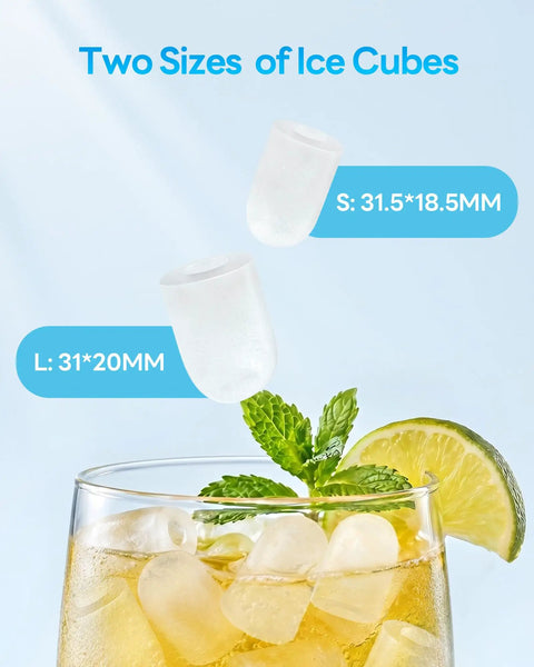 Top Tier Countertop Ice Maker Chilling Drinks On The Fly With Dual Size Bullet Ice Producing Over Twenty Six Pounds Daily featuring ice cubes in various sizes.