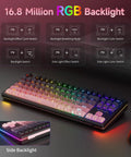 Q87 Tri Mode Wireless Gaming Mechanical Keyboard Serving Bluetooth And Two Point Four Gigahertz Links Fast Hot Swap Switches With Fiery Rgb Backlighting And Slick Dark Sweetie Drip, showing RGB keys and side backlight.