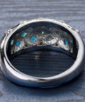 Womens Silver Plated Promise Ring With Blue Asscher Cubic Zirconia Grid Pave Design Size 10 interior view with blue accents.