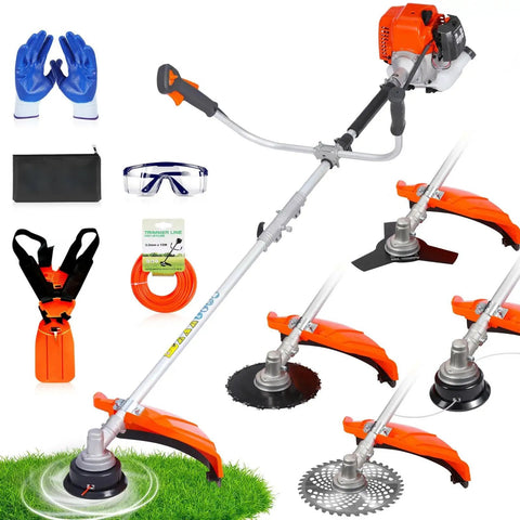 4-In-1 Gas Powered Weed Wacker With 52cc 2-Cycle Engine, Straight Shaft Trimmer, 3T Weed Blade, 40T Brush Cutter, Rip Saw Blade
