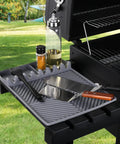 Griddle Mat For Outdoor Grills, Silicone Side Shelf Mat and Drip Pad, 16 by 11.5 Inches with utensils and spices, Gray