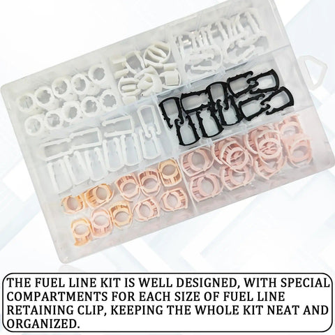 Fuel Line Retainer Clips Three Eighths And Five Sixteenths Inch Nylon Gas Tank Repair Kit with seven size clamp assortment in case