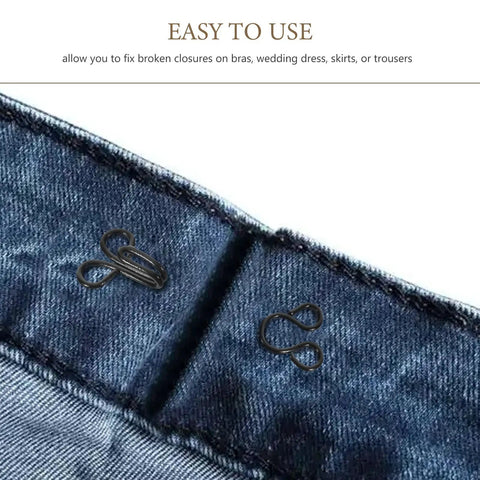 Invisible Hook And Eye Latch Sewing Kit For Easy Quick Clothing Fixes 22mm Black Fasteners 100 Pcs on denim waistband