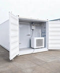 Custom Built Walk In Cold Storage Container With A Badass Commercial Refrigeration Setup And Clean Stainless Steel Interior for frozen inventory.