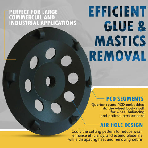 Beastly Multipurpose PCD Grinding Wheel For Epoxy Glue Mastic And Paint With Aggressive Six Quarter Round Segments, 5/8-11 Threaded Arbor, Wet Or Dry Use For Fast Surface Prep And Tough Material Removal