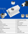 Three Quarter Inch Compressed Air Outlet Kit With Air Manifold And One Half Inch NPT Straight Fitting For Shop Air Line Systems