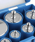 Pro Grade Calibration Weight Set for Digital Balances and Jewelry Scales, 16-Piece in blue case, chrome weights visible