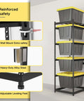 Heavy Duty 5 Tier 27 Gallon Tote Storage Rack Organizer For Garage And Warehouse, Adjustable Cradles And Rail Extensions, 250 Lb Capacity, Space Saving Bin Shelves, Totes Not Included, wall-mounted steel frame with leveling feet