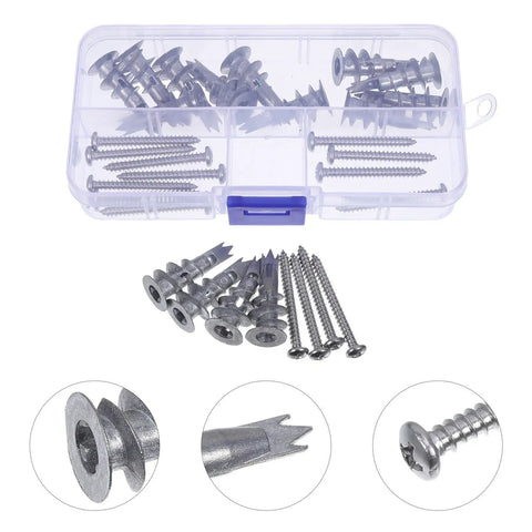 Heavy Duty Drywall Anchors Kit With M4.2 Self Drilling Screws 30 Sets Zinc Alloy Wall Fasteners For Sheetrock and Plasterboard