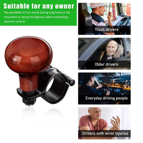 Woodgrain Steering Wheel Spinner Knob with Ball Bearing Smooth ABS One Hand Drive Aid for Cars Trucks Semis Forklifts