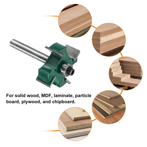 Pro Grade Heavy Duty 4 Wing T Slot Cutter Rabbet Router Bit With Bearing, 1/4 Inch Shank, for wood and plywood materials