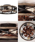 Badass Modern Farmhouse Caged Ceiling Fan With Slick Remote Flush Mount Build Featuring Four E26 Socket Lights Six Hella Smooth Speeds Reversible Airflow And Easy Timer. Close-up view of caged ceiling fan with four light sockets.