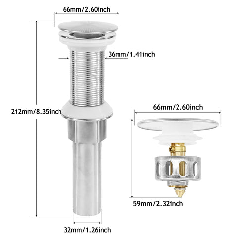 Top Shelf Brushed Nickel Pop Up Bath Sink Drain Stopper Without Overflow, Slick Stainless Steel Assembly With Anti Clog Strainer Basket, No Sweat Install, Built Tough, Dead Simple Operation