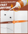 Before and after using Two Pack Wall Patch Repair Kit For Quick Hole And Crack Fix, showing fast drying results on wall damage.