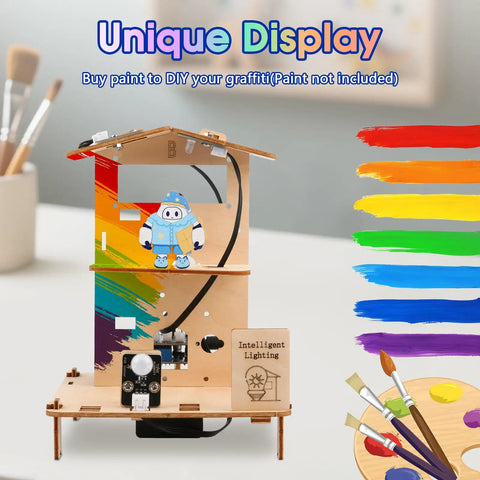 Awesome 3 In 1 Smart Home STEM Kit For Kids 8 To 12 With ESP32 Controller Wooden 3D Puzzles And DIY Building Crafts Educational Coding Toys Gift For Christmas And Birthday Boys And Girls, wooden smart home model with lighting
