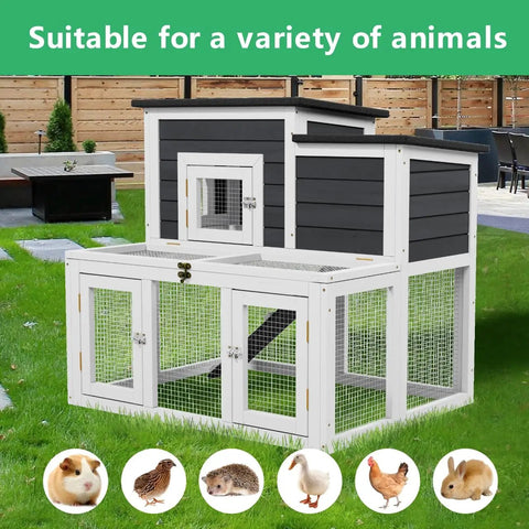Outdoor Wooden Chicken Coop For 2 To 4 Chickens With Waterproof Asphalt Roof Easy Ramp Multiple Doors Pull Out Tray Openable Top
