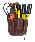Electrician Pocket Caddy With Five Tool Pockets And Holders Full Leather Belt Pouch Up To 2 Inch Wide, tools visible