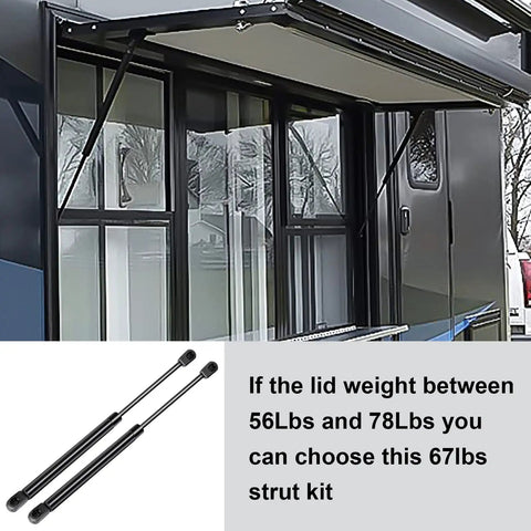 No Sweat Heavy Duty Gas Shock Strut Lift Supports 15 Inch 67 Lbs Force RV lift for camper shell and hatch with struts