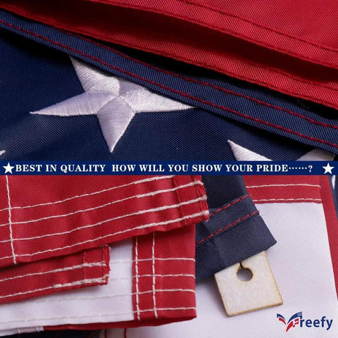 Close-up of American Flag 2.5 By 4 Foot Banner Style Sleeve Flag With Embroidered Stars And Sewn Stripes UV Protected Heavy Duty Nylon