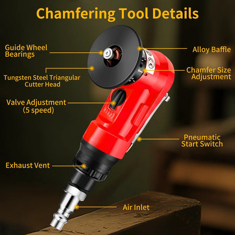 2-in-1 pneumatic chamfering tool, red, Amazon brand, for metal, acrylic and wood