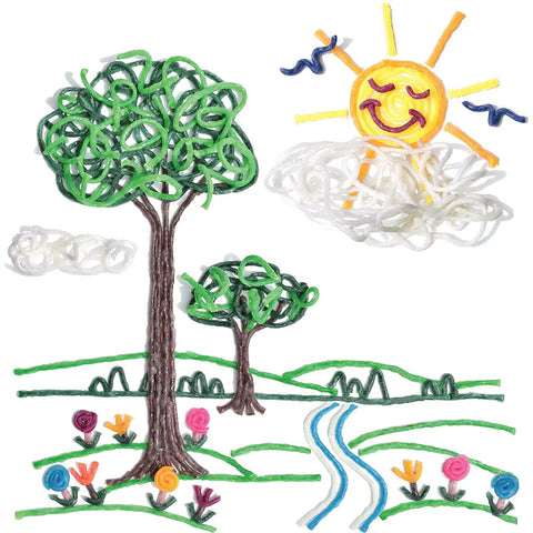 Kids Arts And Crafts Triple Play Pack Non Toxic Waxed Yarn Fidget Toy landscape with trees and sun