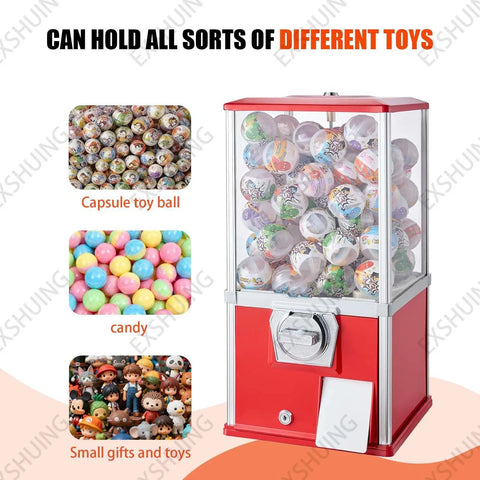 Coin Operated Vending Machine For Capsule Toys, Candy, And Bubble Gum, Holds 200 Balls, Gashapon Style, Pink Design