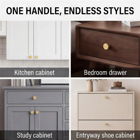 Top Shelf Handymen Approved Solid Brass Cabinet Knobs And Brushed Round Drawer Pulls In A 15 Pack With M4 Hardware for kitchen and bathroom cabinets.