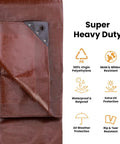 Brown 10x20 Foot Heavy Duty Poly Tarp 16 Mil Waterproof UV Resistant with rustproof grommet corner, tear and rip resistant features