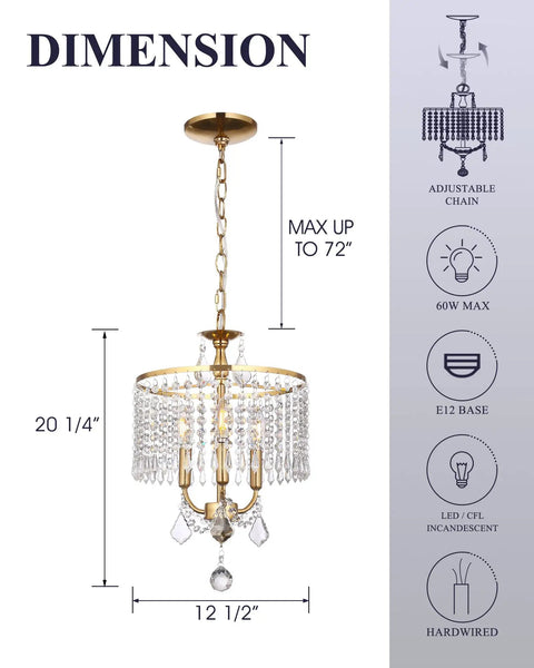 Gold Crystal Pendant Light Showstopper With 13 Inch Hanging String Modern Art Deco Chandelier In Warm Gold Frame For Kitchen Island Living Room Or Hallway E12 Base Luxe Mid Century Modern Style Lighting Fixture