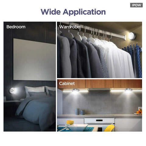 5 Pack LED Battery Powered Wireless Night Lights No Sweat Stick On Tap Touch Lamps For Closets Cabinets Counters And Utility Rooms Cordless Puck Lights Batteries Not Included