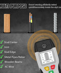 6 in 1 Stud Finder Wall Scanner, Electronic Center and Edge Detector with HD LCD Display detecting wood, metal, and AC wires.