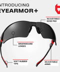 Green Tinted Wraparound Safety Glasses With Adjustable Arms And No Slip Grips, UV 400 Protection, ANSI Z87.1 Rated, side view.
