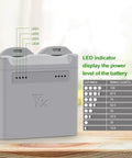 LED indicators on Two-Way Parallel Charger With Storage For Neo Battery, 45W PD Rapid Charging Hub, battery level check.