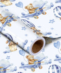 Blue Teddy Bear Hot Air Balloon Baby Wrapping Paper Roll for Baby Boy Birthday and Baby Shower Mini Roll 17 Inches by 32.8 Feet 46 Sq Ft Totally Cute Gift Wrap