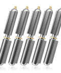 5 Pack Of 6 Inch Heavy Duty Weldable Bullet Barrel Hinges with Grease Fittings showing shiny steel construction and grease nipples.