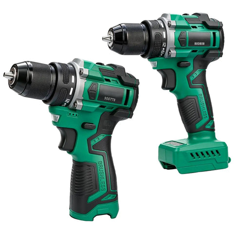Boss Grade Brushless Cordless Drill Driver With Quick Swap Metal Keyless Chuck, featuring dual gear speeds and ergonomic design.