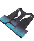 Night Running Vest With High Visibility Reflective Strips, Breathable Polyester Hydration Gear, laid flat showing front and straps.