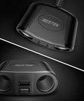 Heavy Duty Car Cigarette Lighter Splitter With Dual Usb Fast Charge Ports And 150W Power Outlet for multiple gadgets.